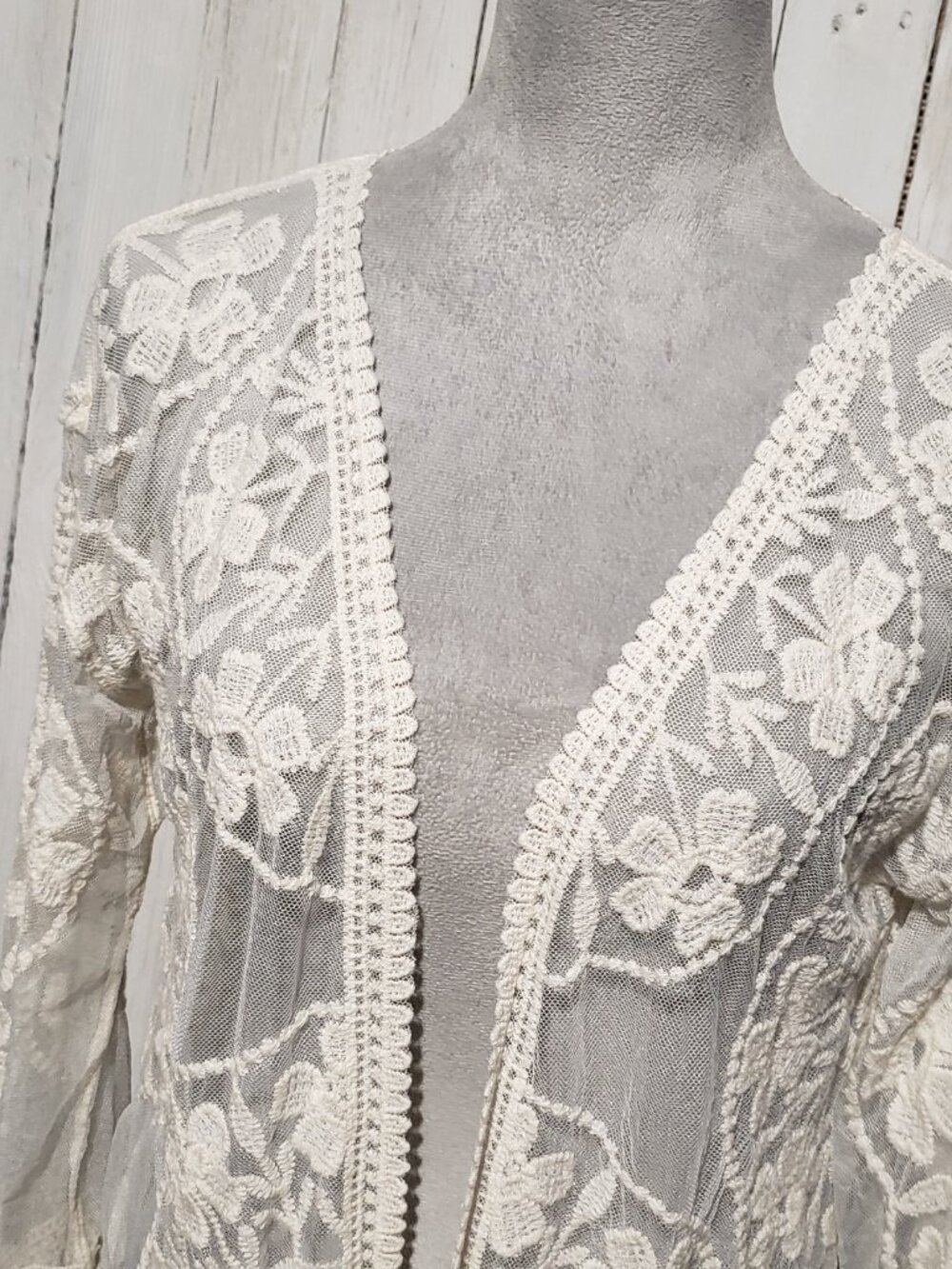 Rebellion Boho Fairy Kimono Coverup Lace Mesh Cream Cottage Romantic Coquette - Picture 3 of 8